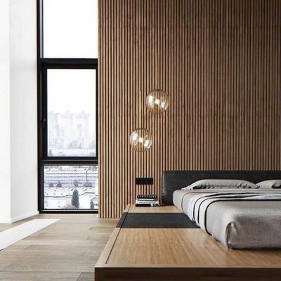 Sound Proof Walnut Acoustic Wood Slat Panels Eco Friendly Engineered Veneer Finish