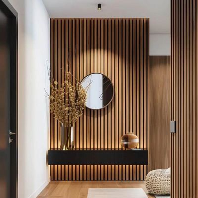 Natural Veneer Slatted Wood Acoustic Panels HDF Materials Sound Proof CE FSC