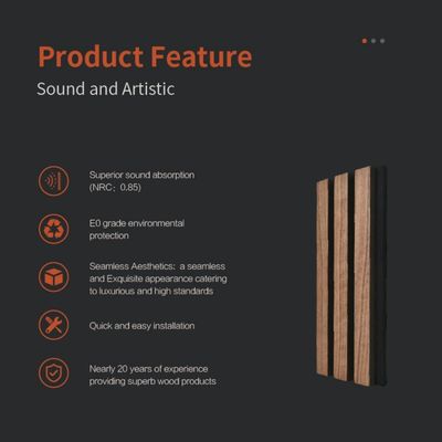Natural Veneer Slatted Wood Acoustic Panels HDF Materials Sound Proof CE FSC