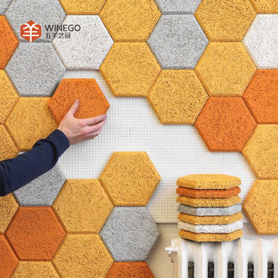 High Impact Resistance Wood Wool Acoustic Wall Panels Hexagon Shape For Hotel Decor