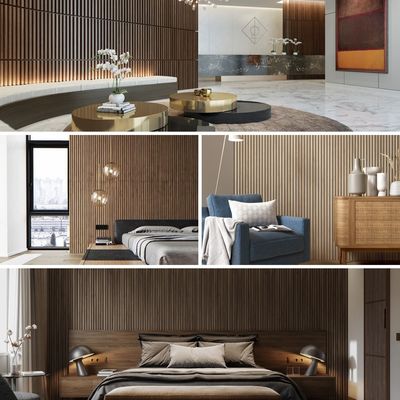 Veneer Banding Acoustic Wood Slat Panels 2400mm Wood Slat Wall Tiles Customized